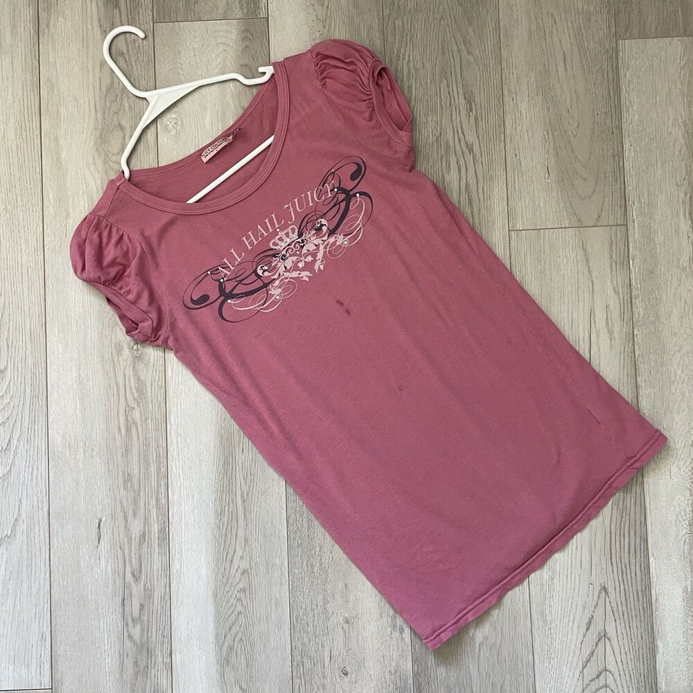 Juicy Y2K Tshirt all hail jucy rhinestone graphic womens Pink (small) vintage